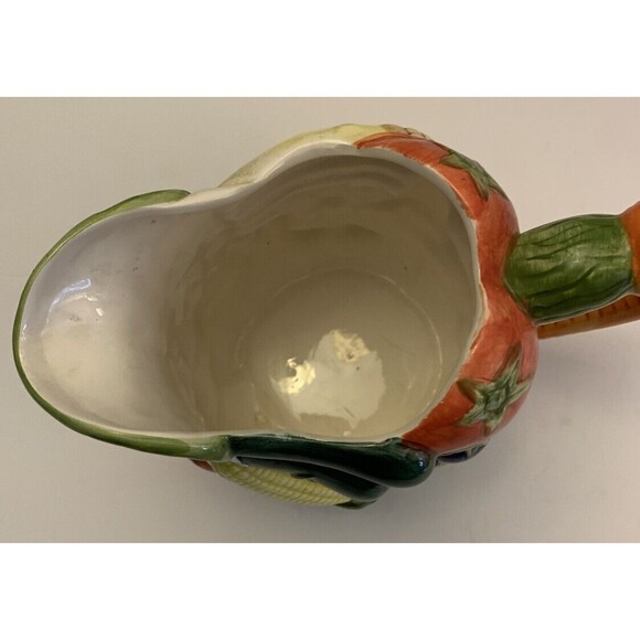 Vegetable Pitcher vtg Pottery Hand painted Corn Lettuce Carrot Tomato Squash - Picture 4 of 5